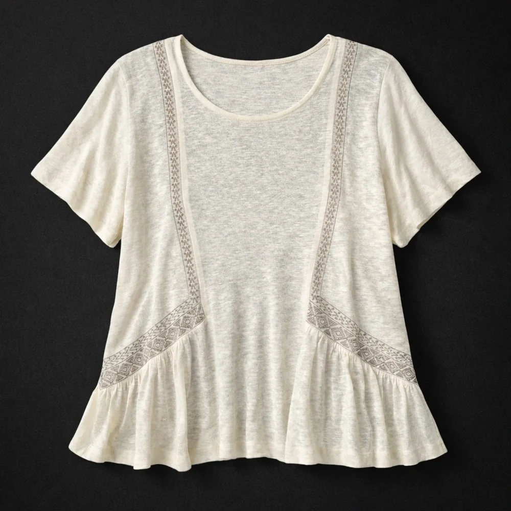 NWT Akemi + Kin Anthropologie Embroidered Linen Dolman Top Size S - Picture 2 of 10